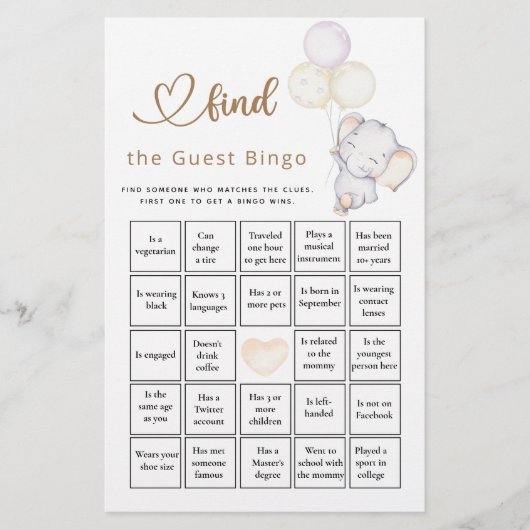 ゲストビンゴガールのゾウ&フラワーゲームを見つける (正面)