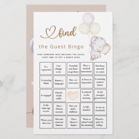 ゲストビンゴガールのゾウ&フラワーゲームを見つける (正面/裏面)