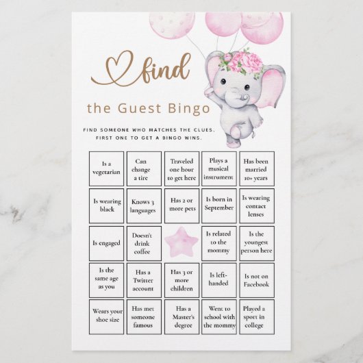 ゲストビンゴガールのゾウ&フラワーゲームを見つける (正面)