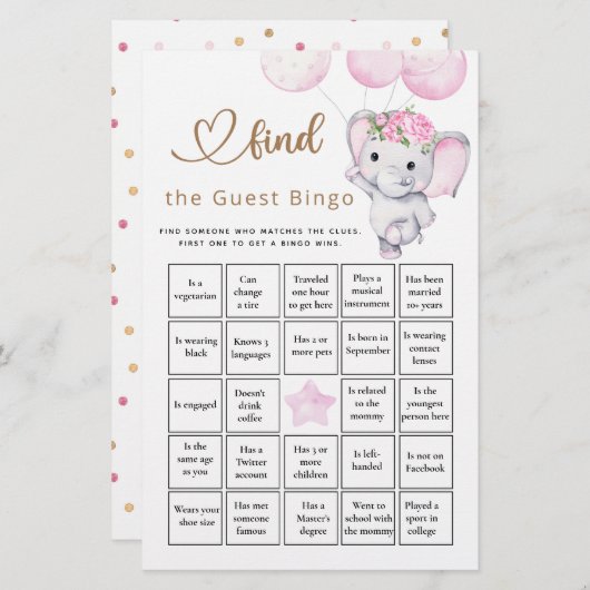 ゲストビンゴガールのゾウ&フラワーゲームを見つける (正面/裏面)