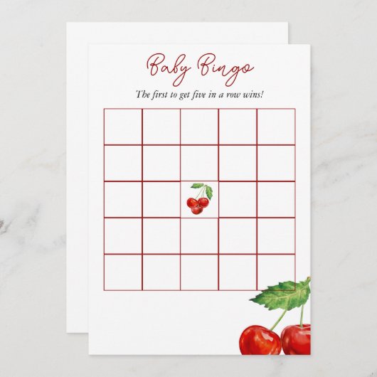 ゲストビンゴゲームさくらんぼベビーシャワーカードを見つける 招待状 (正面/裏面)