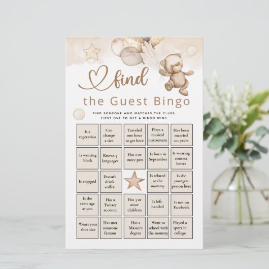 ゲストビンゴベビーベアベビーシャワーゲームを見つける (スタンド正面)