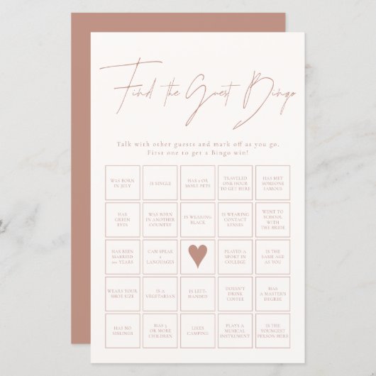 ゲストビンゴ赤面ピンクブライダルシャワーゲームの検索 (正面/裏面)