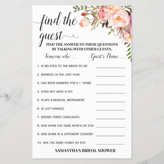 ゲストピンクブライダルシャワーゲームカードの検索 チラシ (正面)