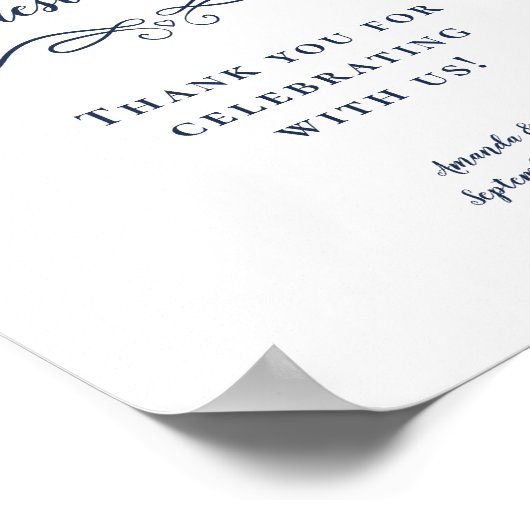 ゲストブックにご署名ください エレガントな青い結婚式 ポスター (角)