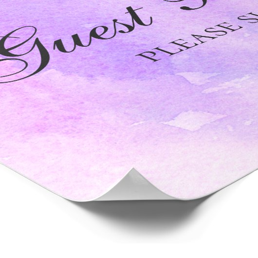 ゲストブックに署名。パープル結婚ズの。水彩薄紫 ポスター (角)