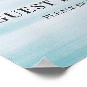 ゲストブックに署名。水彩青シンプル結婚色 ポスター (角)