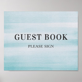 ゲストブックに署名。水彩青シンプル結婚色 ポスター