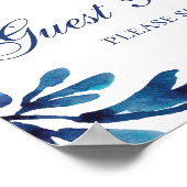 ゲストブックに署名。青い結婚式の花。ネイビーフローラ ポスター (角)