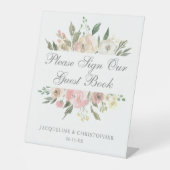 ゲストブックのエレガントフローラ結婚のサイン 台座サイン (正面)