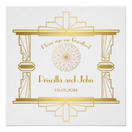 ゲストブックのサイン素晴らしポスター、ギャツビー、ホワイト、金ゴールド ポスター