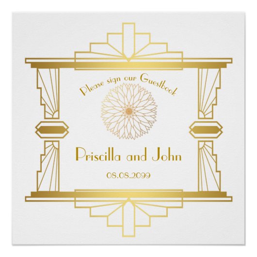 ゲストブックのサイン素晴らしポスター、ギャツビー、ホワイト、金ゴールド ポスター (正面)