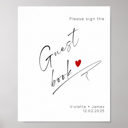 ゲストブックのミニマリストのスクリプ結婚トに署名する ポスター (正面)