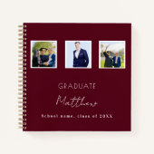 ゲストブックの卒業式バーガンディ写真名 ノートブック (正面)