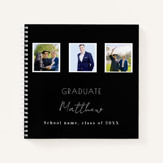 ゲストブックの卒業白黒の写真名 ノートブック (正面)