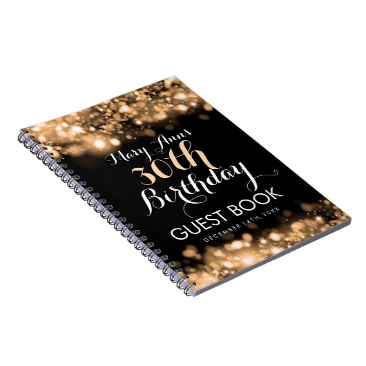 ゲストブックの第30誕生日の金ゴールドの光っているライト ノートブック (右側)