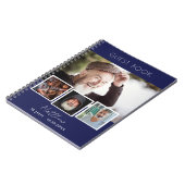 ゲストブックの誕生日ネイビーブルーフォトコラージュ ノートブック (左側)