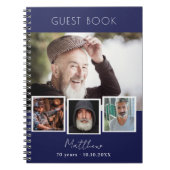 ゲストブックの誕生日ネイビーブルーフォトコラージュ ノートブック (正面)