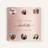 ゲストブックの誕生日バラ金ゴールドシルバーグリッター写真 ノートブック (正面)