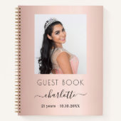 ゲストブックの誕生日バラ金ゴールド写真 ノートブック (正面)