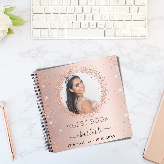 ゲストブックの誕生日バラ金ゴールド赤面写真 ノートブック