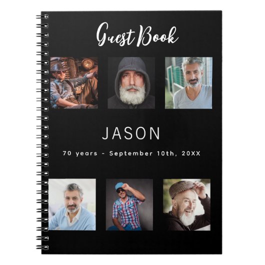 ゲストブックの誕生日フォトコラージュ黒の予算 ノートブック (正面)