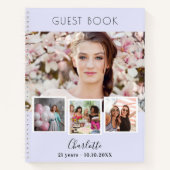 ゲストブックの誕生日ラベンダーフォトコラージュ ノートブック (正面)