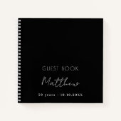 ゲストブックの誕生日白黒名シンプル ノートブック (正面)