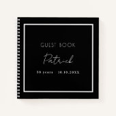 ゲストブックの誕生日白黒名シンプル ノートブック (正面)