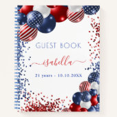 ゲストブックの誕生日赤白青国旗の愛国心 ノートブック (正面)