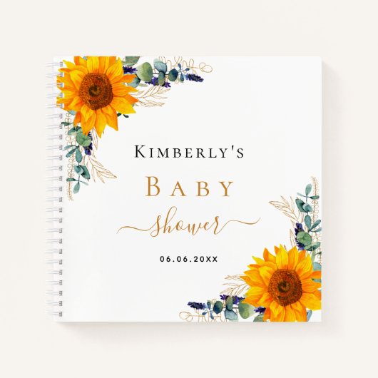 ゲストブックひまわりユーカリ赤ちゃんシャワー ノートブック (正面)