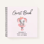 ゲストブックキュートピンク&グレーエレファントバレリーナ ノートブック (正面)