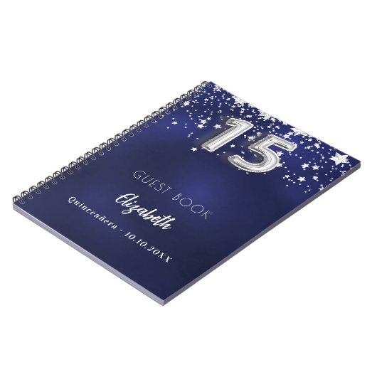 ゲストブックキンセアニェラネイビーブルーシルバースターズ ノートブック (左側)