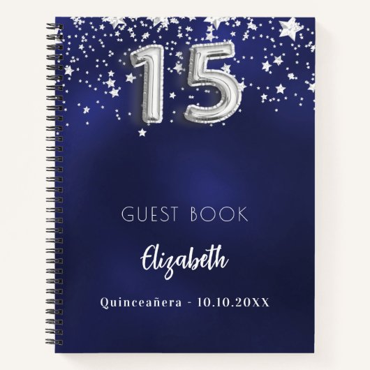 ゲストブックキンセアニェラネイビーブルーシルバースターズ ノートブック (正面)