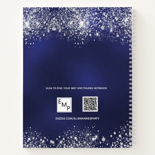 ゲストブックキンセアニェラネイビーブルーシルバーフォト ノートブック (裏面)