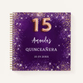 ゲストブックキンセアニェラパープルバラ金ゴールドグリッター ノートブック (正面)