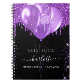 ゲストブックキンセアニェラブラックパープルグリッター名 ノートブック