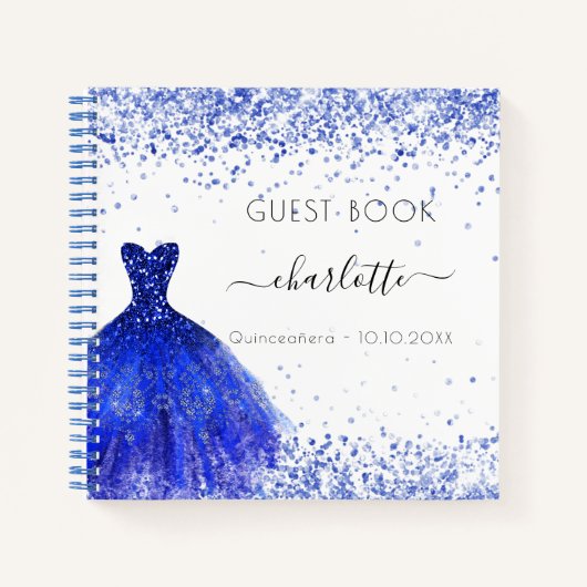 ゲストブックキンセアニェラブルー王室のドレスホワイト ノートブック (正面)