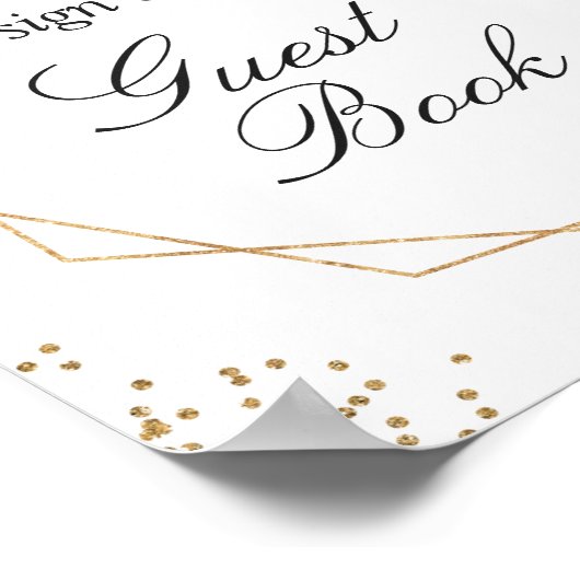 ゲストブックサイン熱帯フローラ葉金ゴールド枠 ポスター (角)