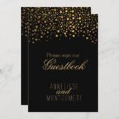 ゲストブックサイン - おしゃれなゴールドコンフェッティ 招待状 (正面/裏面)