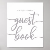 ゲストブックサイン エレガント シルバー カリグラフィー ポスター (正面)