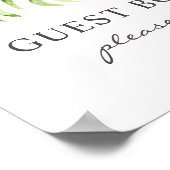 ゲストブックサイン。水彩シダ。緑結婚色 ポスター (角)