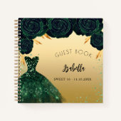 ゲストブックスイート16エメラルドグリーン金ゴールドドレス ノートブック (正面)