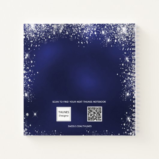 ゲストブックスイート16ネイビーブルーグリッタードレス ノートブック (裏面)