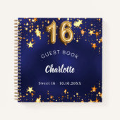 ゲストブックスイート16ネイビーブルー金ゴールド星 ノートブック (正面)