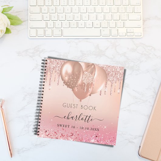 ゲストブックスイート16バラ金ゴールドピンクバルーン ノートブック