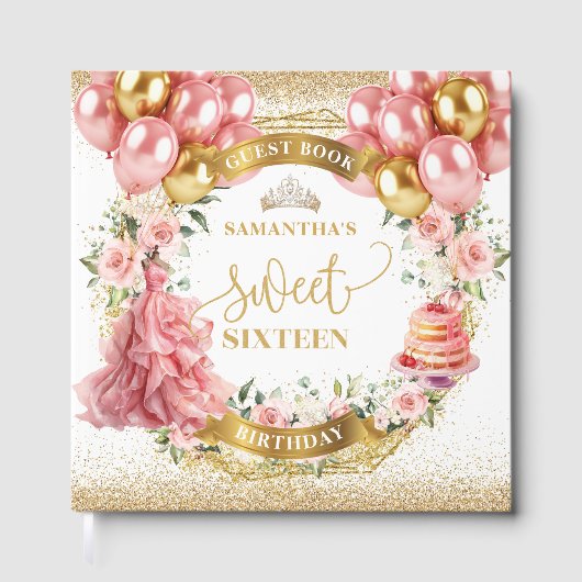 ゲストブックスイート16赤面ピンク金ゴールドバルーン ゲストブック (正面)