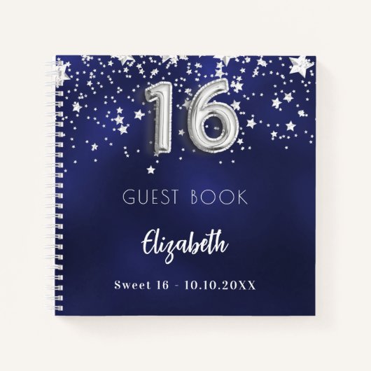 ゲストブックスウィート16ネイビーブルーシルバースター ノートブック (正面)