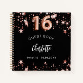 ゲストブックスウィート16ブラックバラ金ゴールドスター ノートブック (正面)