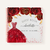 ゲストブックスウィート16赤ホワイトグリッタードレス ノートブック (正面)